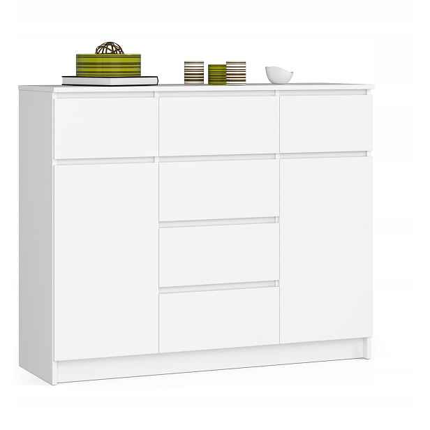 Komoda skříňka K017 120 cm 6 zásuvek bílá Akd