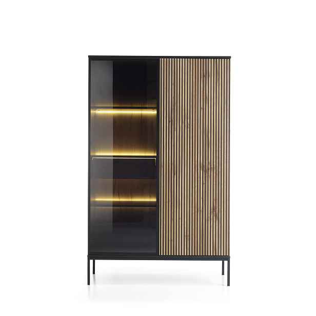 Piaski Vitrína Sento s LED osvětlením 104 cm dub wotan/černá