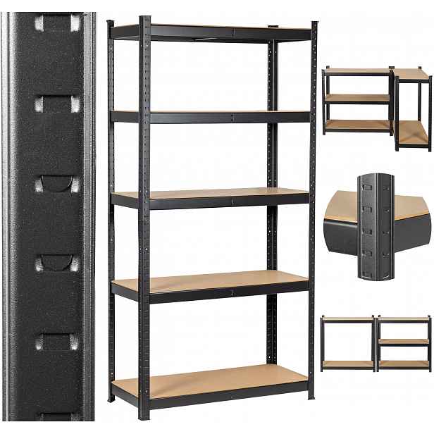 Skladový regál kovový Černý Dooc 180x90x40 5 Polic 3v1 5x175 kg