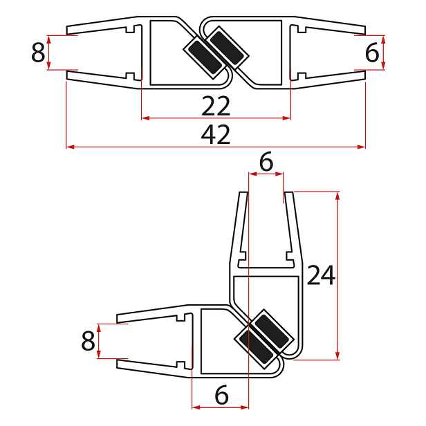 Gelco Set magnetických těsnění 45°pro sklo 6/8mm, 1900mm (2ks)