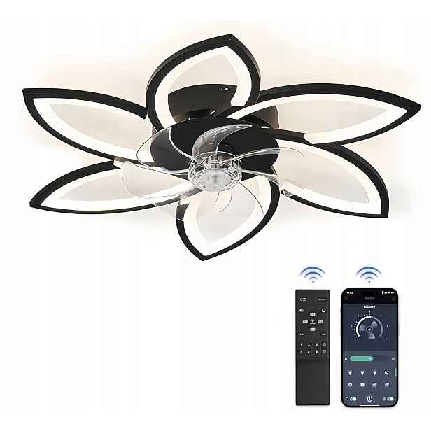 Lustr Černý Led Stropní Ventilátor Stropní Svítidlo Moderní 80W Dálkový Ovladač