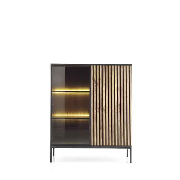 Piaski Vitrína Sento s LED osvětlením 104 cm dub wotan/černá II