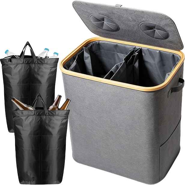 Nádoba Koš 140 l na recyklovatelné lahve s víkem a 2 sáčky, skládací
