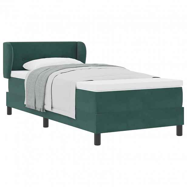 vidaXL Postel s boxspringem s čelo Tmavě zelená 90 x 190 cm samet