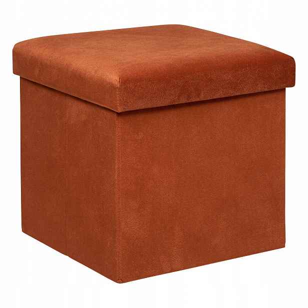 Taburet S Úložným Prostorem Skládací Sedák Sametový Puf Oranžový 38 x 38