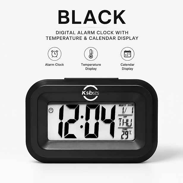 TEMU Digitální budík s teplotou a kalendářem, LCD stolní hodiny do ložnice, pracovny, kanceláře a domácnosti, baterie není součástí balení