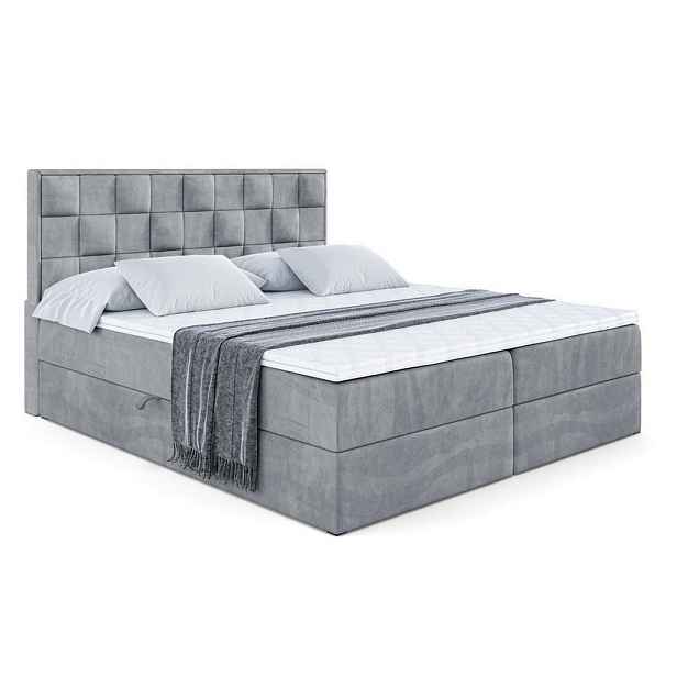 ALTDECOR KONTINENTÁLNÍ POSTEL s matrací H3 - ZAFIRA-BZ - 200x200 cm Šedá