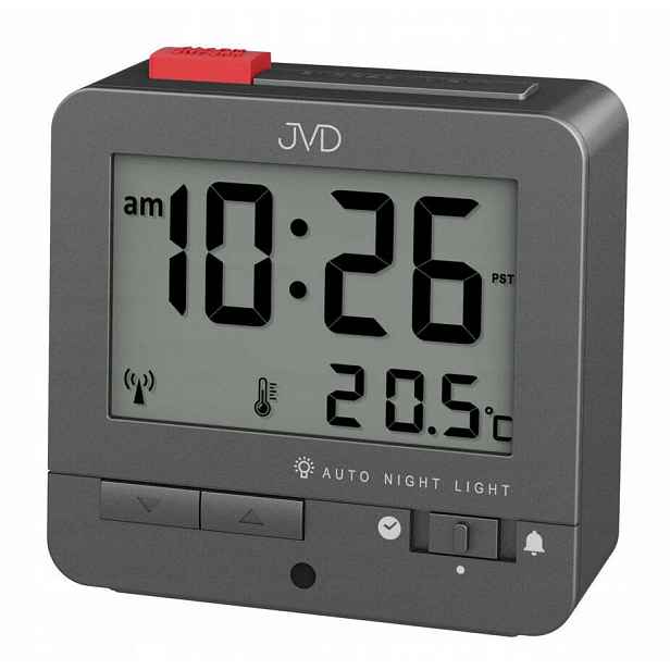 Čtvercový Budíkový Hodinový Budík Jvd RB9401.2. Podsvícení Teploměr Senzor