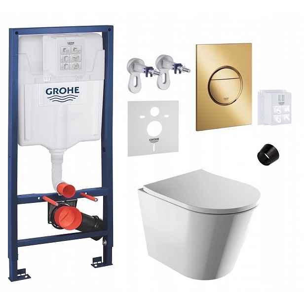 Grohe Podomítková Nádržka s Wc mísou Tampa Rimless a zlatým tlačítkem