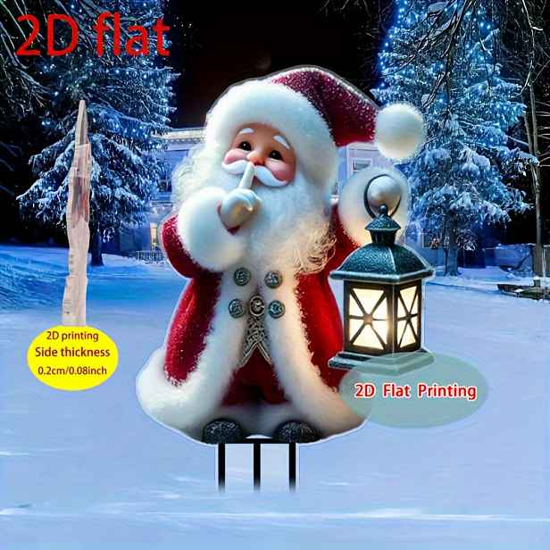TEMU 2D Plochá, 1 Plastová Dekorace Santa Claus do Zahrady, Vhodná pro Venkovní/Vnitřní Sváteční Výzdobu, Ideální pro Vánoce, Díkůvzdání a Párty ,