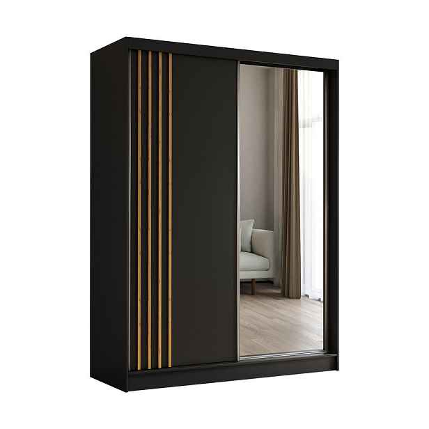 MASSENO ŠATNÍ SKŘÍŇ S POSUVNÝMI DVEŘMI NELVIA, 160/216/61 cm 2dveřová se zrcadlem, černá
