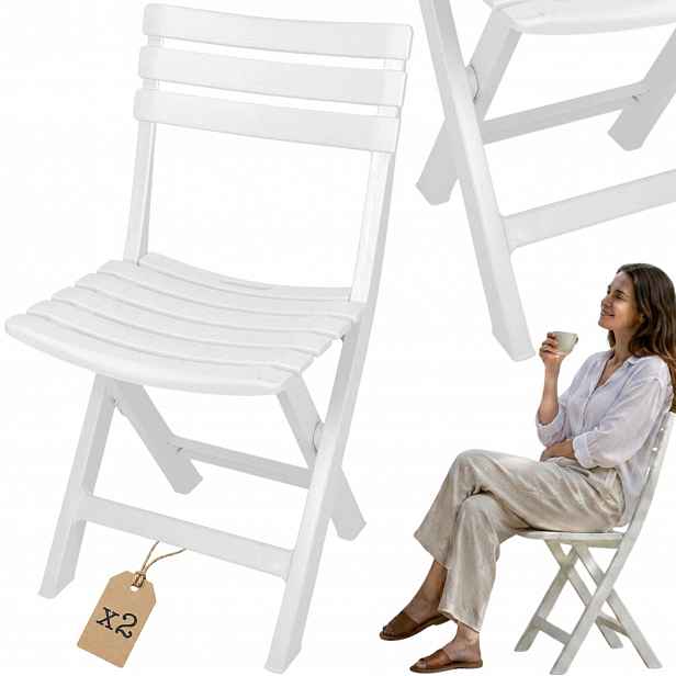 Set 2 Skládacích Zahradních Židlí Na Balkon Pozemek cateringové bílé