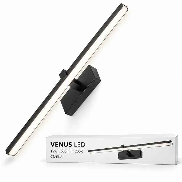 Venus Led lampa 60 cm 12W černá pro kadeřnický salon 4200K IP44 840lm