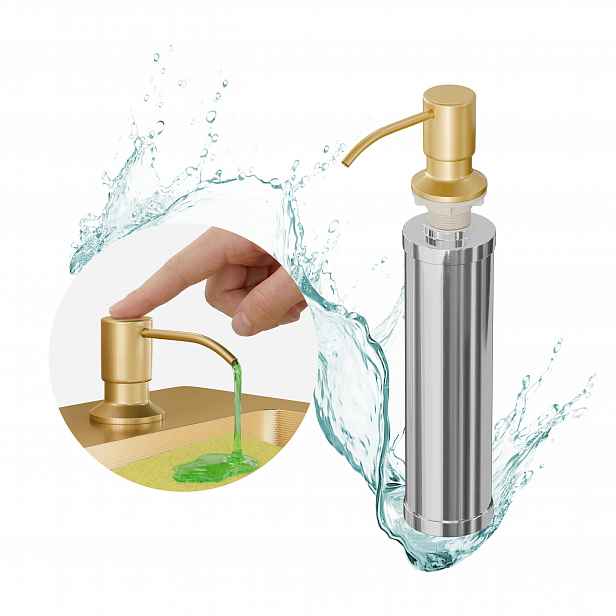 Dávkovač tekutého mýdla do kuchyňského dřezu 250 ml zlatý, ocelový
