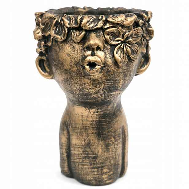 Květináč Zlatý Černý Obličej 25x17 cm Hlava Obal Na Květináč Betonový 15 20