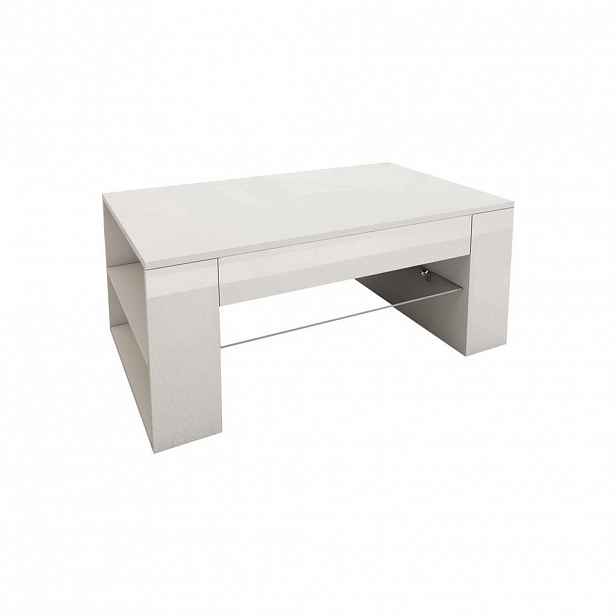 ML-DESIGN KONFERENČNÍ STOLEK v lesklé bílé barvě 100x42x60 cm ze dřeva se skleněnou deskou