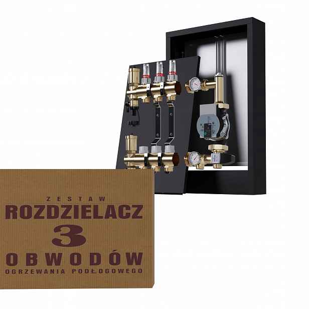 Rozdělovač pro podlahovku 3 okruhy s čerpací skupinou Wilo nástěnný, černý