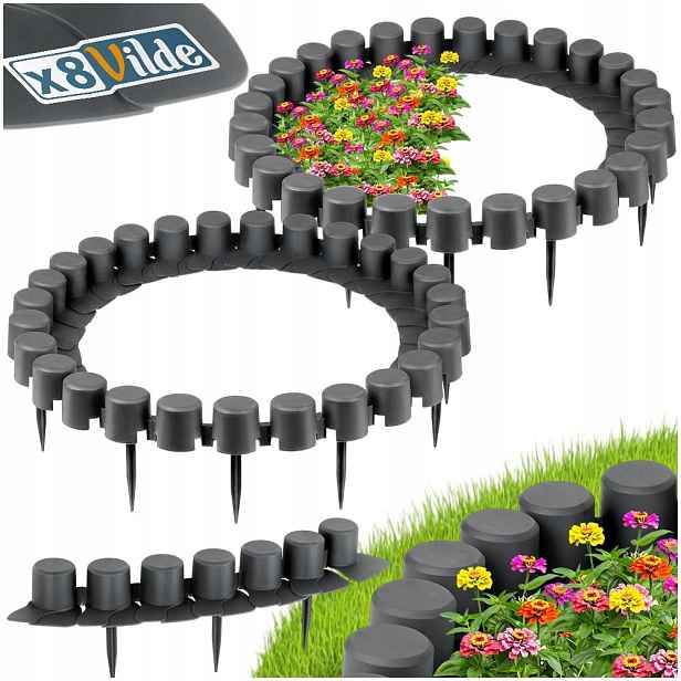 8 x Zahradní palisáda šedá, border plot obrubník trávníku, záhon 440 cm