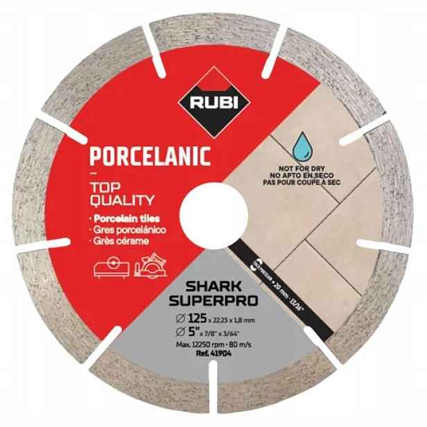 Diamantový kotouč pro řezání porcelánového slinuté dlažby, 125/22,23 mm, Rubi [41904]