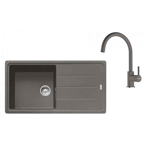 Franke - Kuchyňský set G280ŠK, fragranitový dřez BFG 611 a baterie FC 6018.084, šedý kámen 114.0700.814