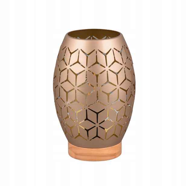 noční stolní lampička s hnědým vzorem, dřevěný světlý podstavec, 21 cm, Rl