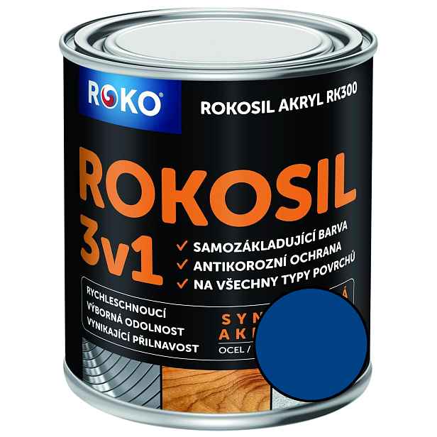 Barva samozákladující Rokosil akryl 3v1 RK 300 4550 modrá střední, 3 l