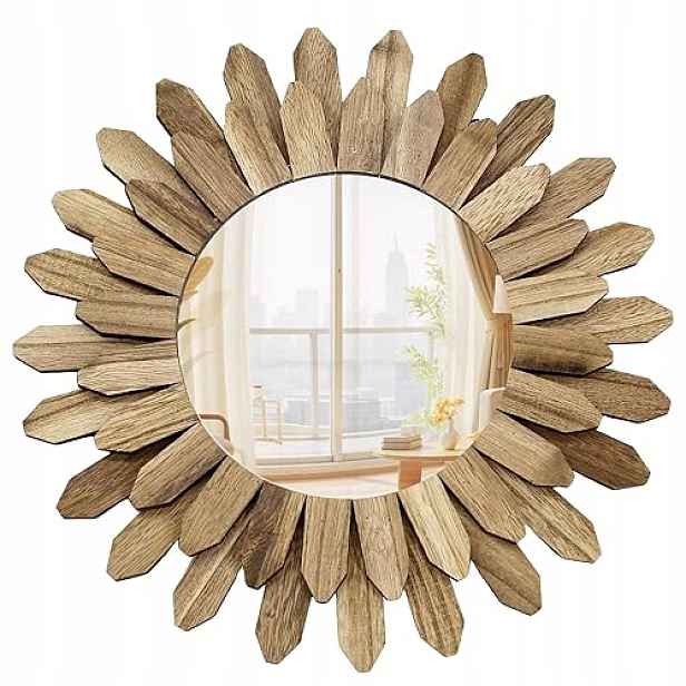 Boho Sunburst Hnědé Nástěnné Zrcadlo 30 CM Do Obývacího Pokoje, bytová dekorace