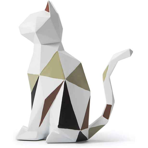 Figurka Kočky 19 CM Bílá Pryskyřičná Dekorace Do Domácí Kanceláře Dárek