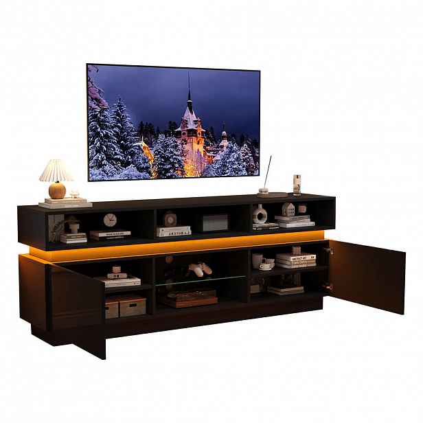 FLIEKS NÍZKÁ KOMODA 160 cm Černý Lesk LED MDF 60 Zoll