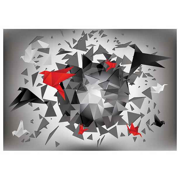 Fototapeta Origami Jeřábi abstrakce šedo-červená 350x250 lepidlo