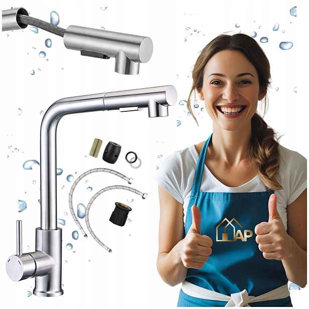 Kuchyňská Baterie Roy s výsuvným otočným ramínkem Kohoutek do dřezu Ocel Inox