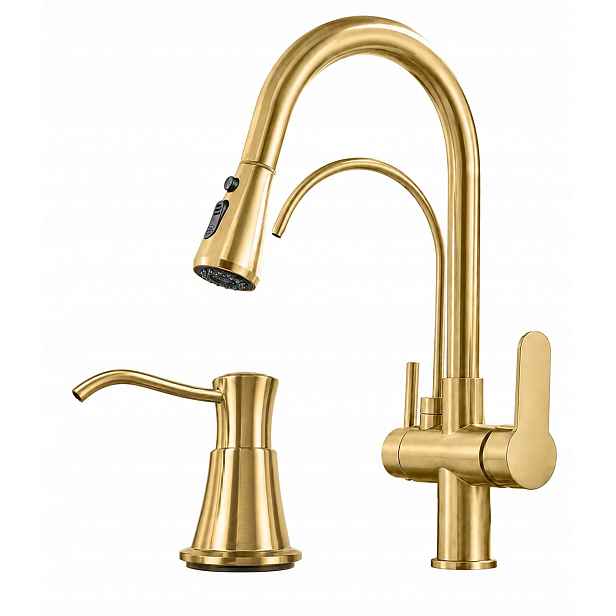 Kuchyňská baterie třícestná zlatá Chde pro filtr Retro Laren Gold Dávkovač