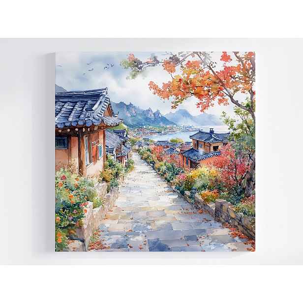 Obraz Na Plátně Obraz Na Plátně Hanok Tradiční Korea Hory Podzim Záliv 50x50