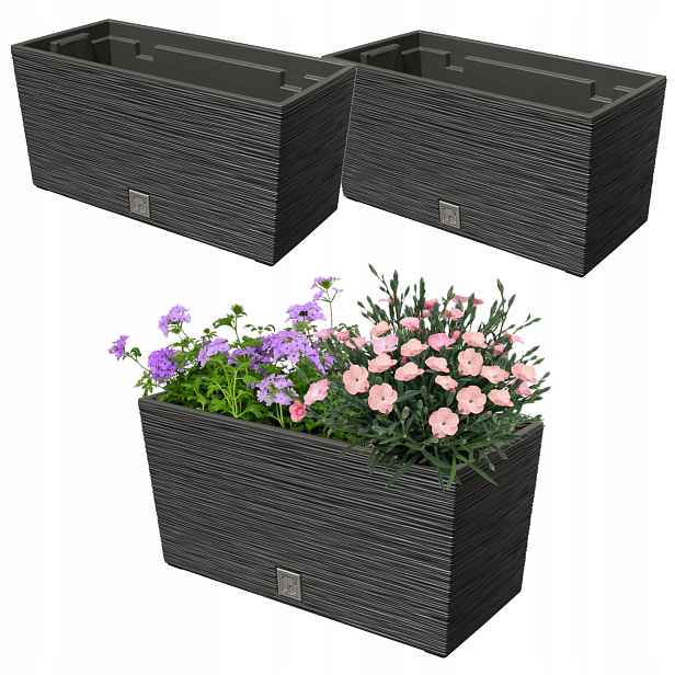 2x Květináč 12L balkonový truhlík 39,5x19,5 cm antracit prostorná vložka 8L
