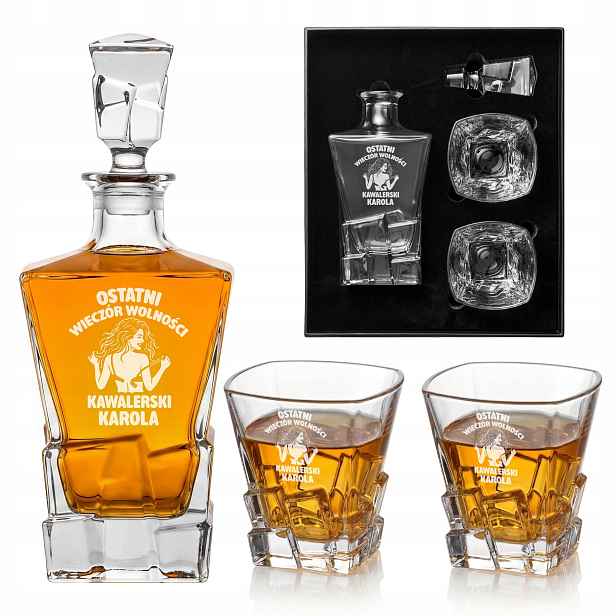 Karafa 850 ml 2 Sklenice Gravírování Dárek na rozlučku se svobodou Ženicha