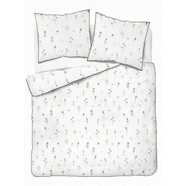 Povlečení z perkálu 220x200 bílé s drobnými barevnými lučními květy Soft Garden