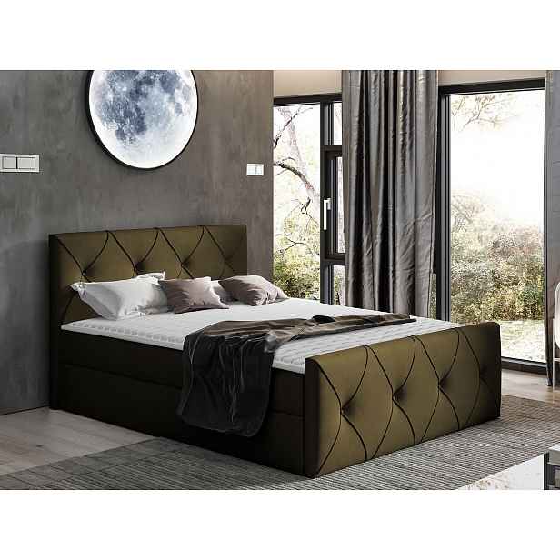 Kontinentální manželská postel 140x200 LITZY 2 - khaki + topper ZDARMA
