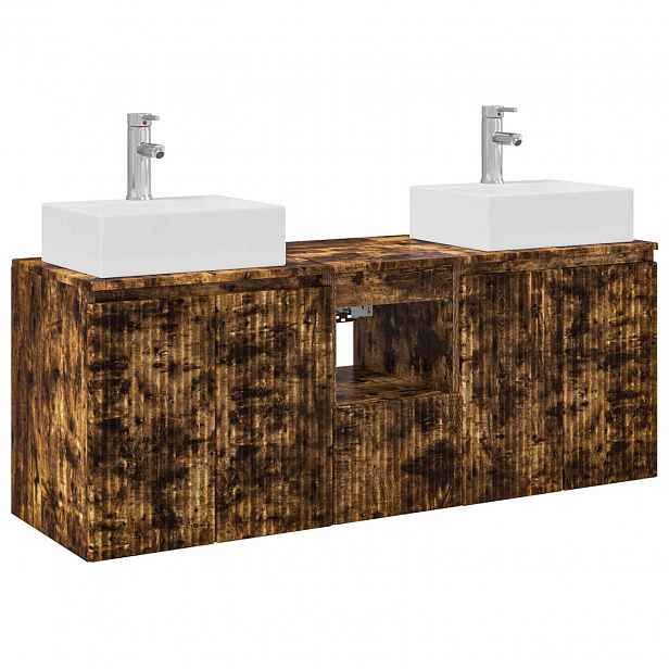 vidaXL Sada koupelnových skříněk 3 ks Kouřový dub 129 x 41 x 79.5 cm