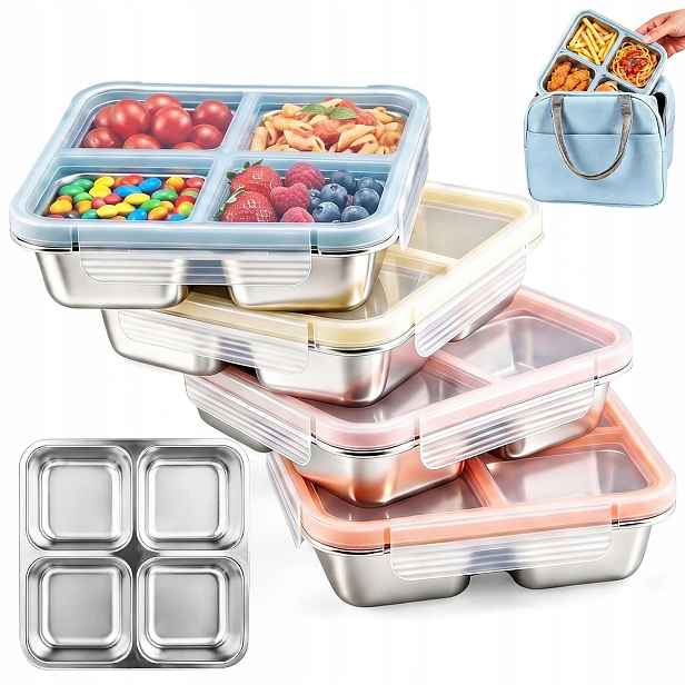 Obědový Box Nerezová Ocel S Přihrádkami Hermetické Krabičky Pohodlné 720 ML