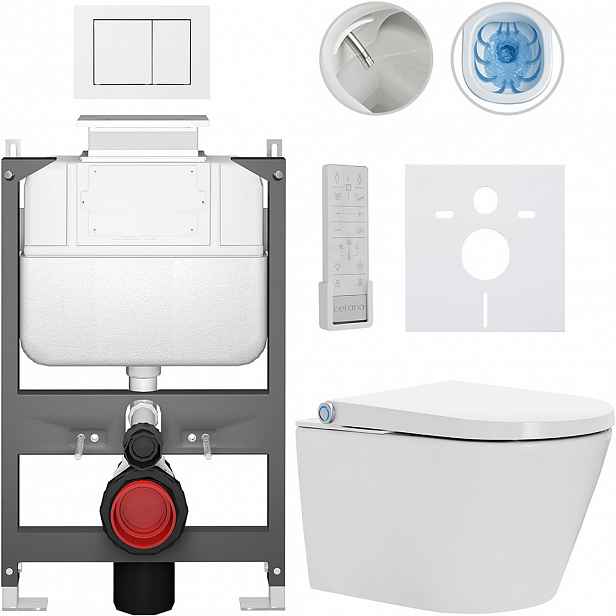 Závěsné WC s bidetem Basic/Cronus Premium - bílá lesklá - WC tlačítko Maxio/Bílá - ovládání shora - předstěnová instalace - 59,3x38,4 cm