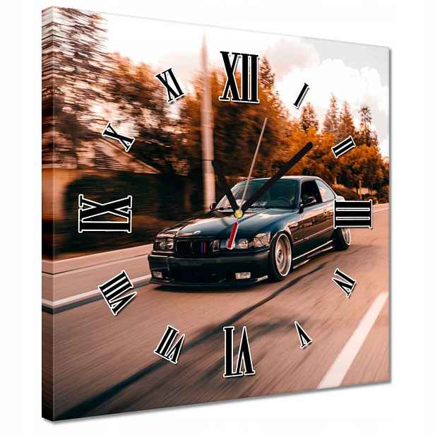 30x30 Černé hodiny s motivem Auta Bmw