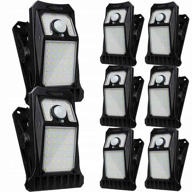8 x Solární Led nástěnné svítidlo s klipem a pohybovým senzorem