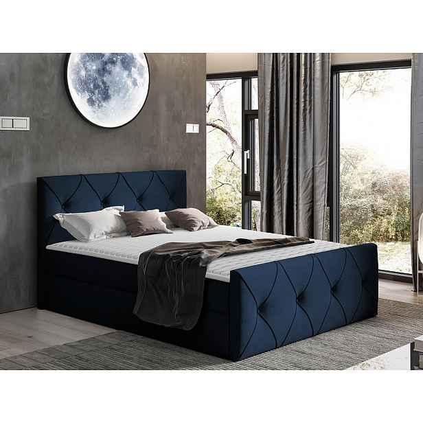 Kontinentální manželská postel 160x200 LITZY 2 - modrá + topper ZDARMA