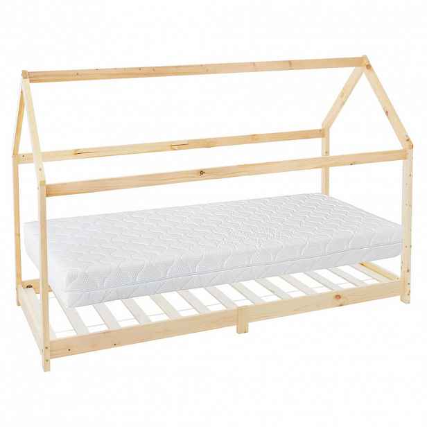ML-DESIGN DĚTSKÁ POSTEL se střechou a matrací 90x200 cm přírodní