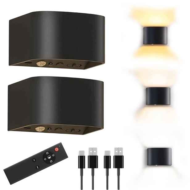 Nástěnná lampa s pohybovým senzorem Noční Led lampa Dálkový Ovladač 4000 mAh černá 2 ks