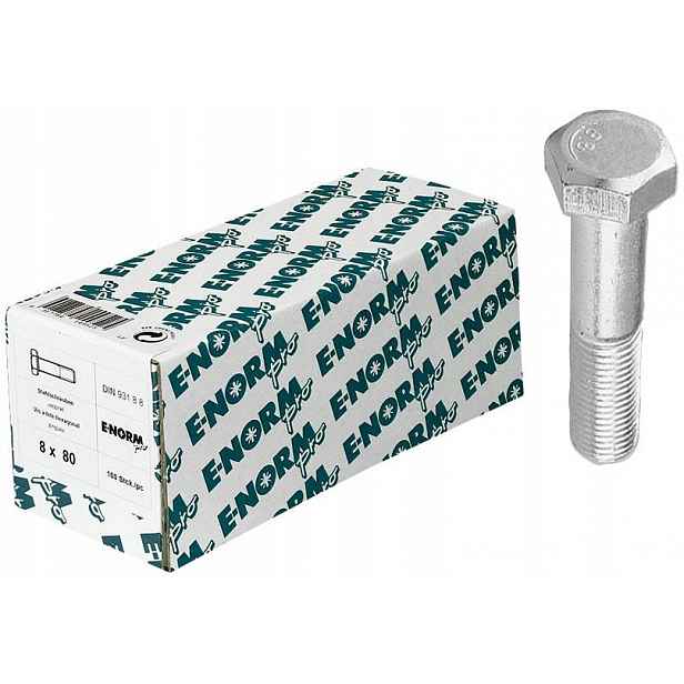 Šrouby s šestihrannou hlavou Din 931-8.8 M10x140 mm, 50 kusů E-NORMpro