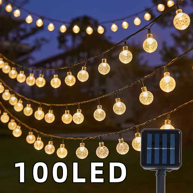 TEMU 1ks 16,33/22,9/39,3ft (4,98/6,98/11,98m) /100 LED bublifukové kouzelné světýlka, venkovní solární řetězová světla, IPX4, 1,7cm koule, tlačítkové