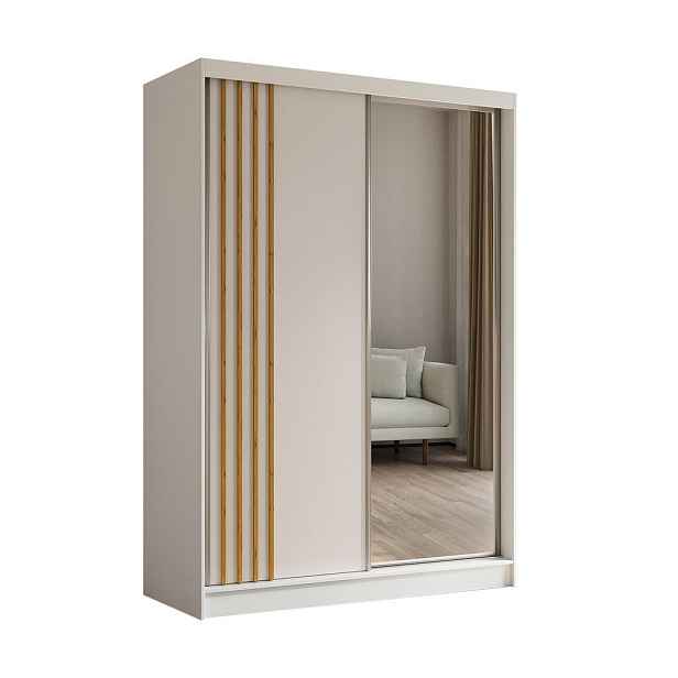 MASSENO ŠATNÍ SKŘÍŇ S POSUVNÝMI DVEŘMI NELVIA, 150/216/61 cm 2dveřová se zrcadlem, bílá