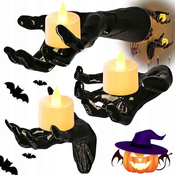 3X Lampička Na Halloween Ruka Led Svítící Nástěnná Lampion V Gotickém Stylu