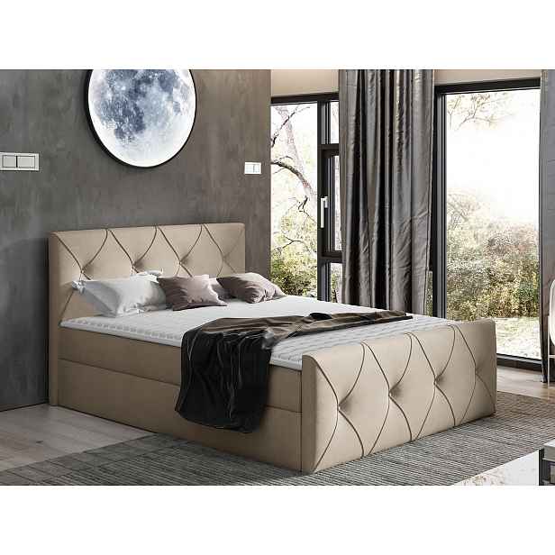 Kontinentální manželská postel 160x200 LITZY 2 - béžová + topper ZDARMA